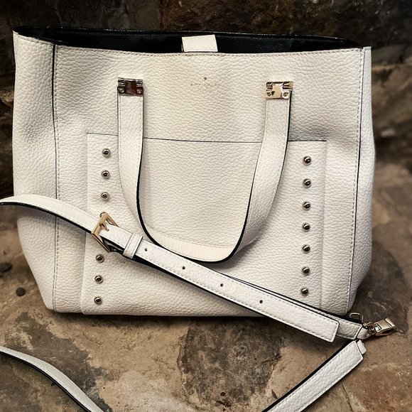 Kate Spade large White Leather Tote with Gold Rivets & Hardware - Picture 1 of 11